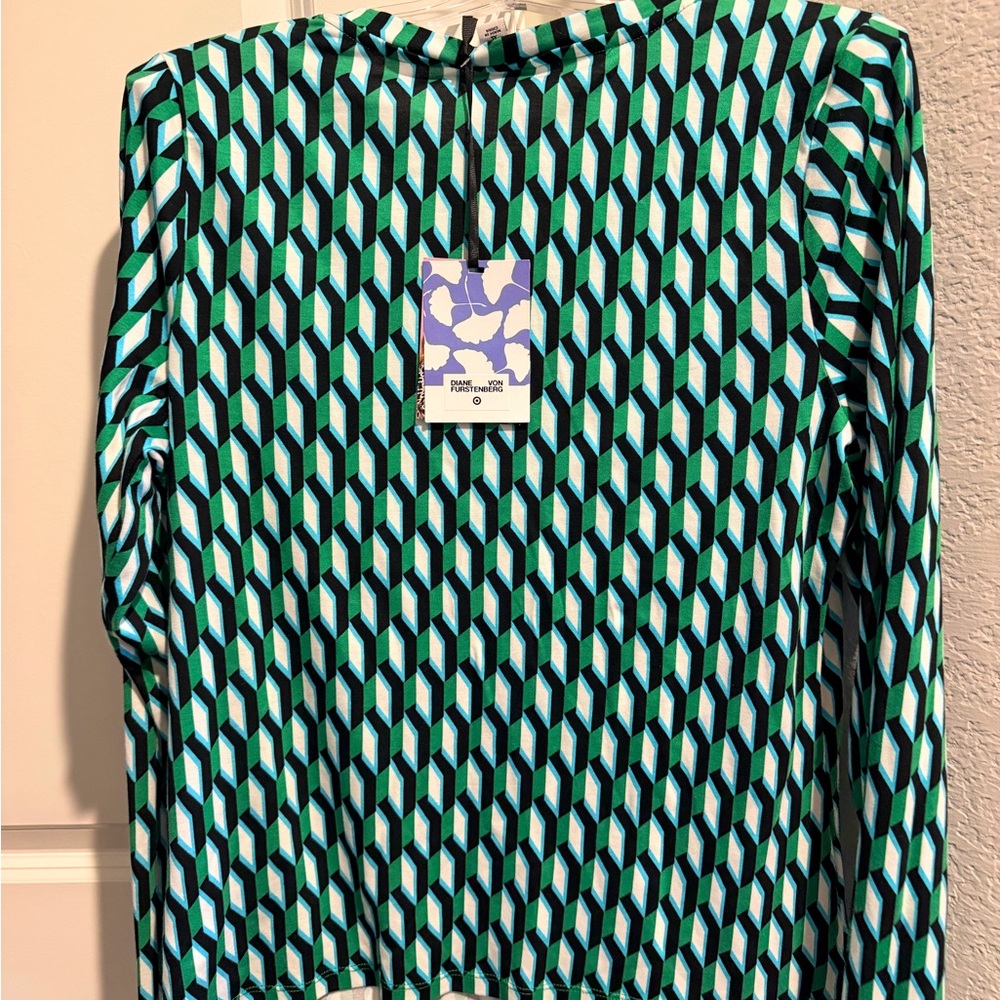 Diane Von Furstenberg x Target Long Sleeve Crew Neck Arrow Geo Green Size XL - Picture 4 of 4